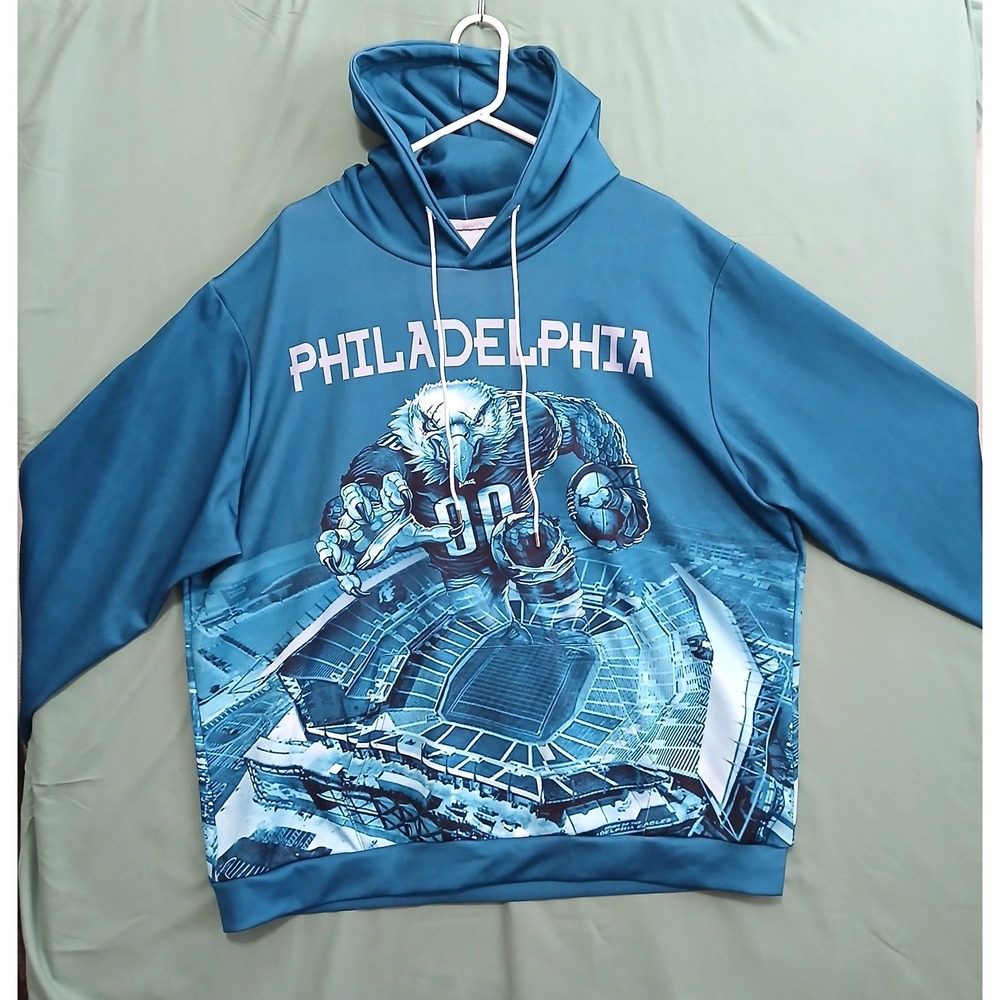 Philadelphia Eagles Custom Hoodie Sweatshirt Blue 3XL Tagless Graphic Mens NWOT